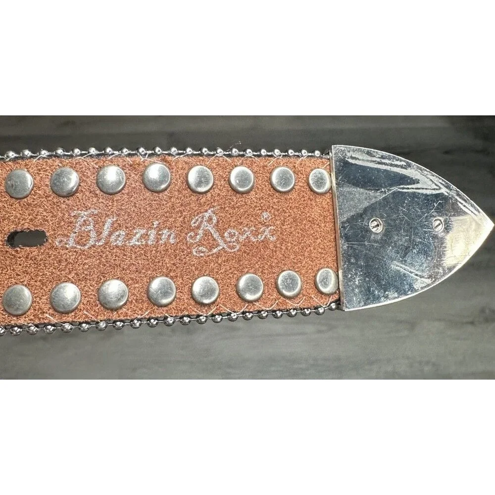 BLAZIN ROXX Brown Croc & Silver Rhinestone Crystals Studded Cross Bling Belt LG
